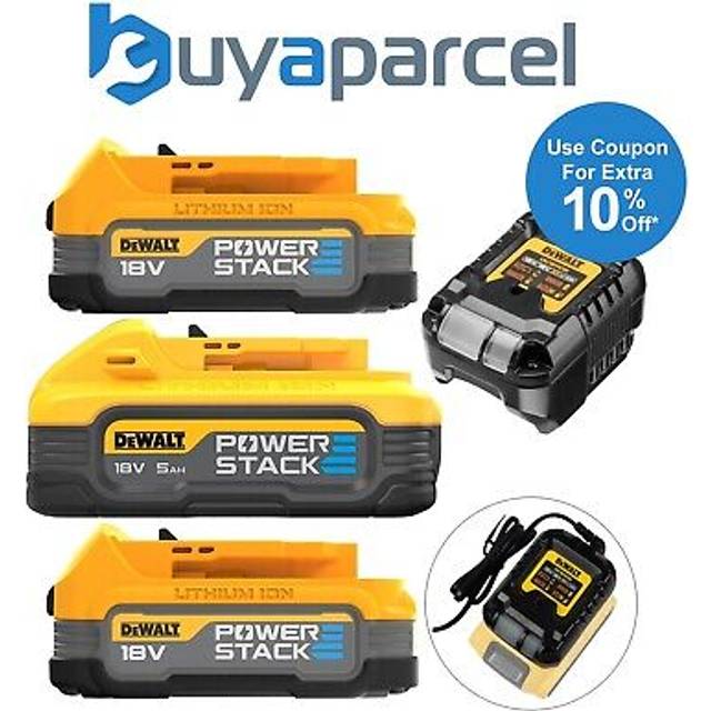 Dewalt - 18v Powerstack Compact Batterys + Charger x1 DCBP518 5ah x2 DCBP034 1.7ah