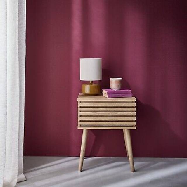 Scandi-style bedside table with grooved wooden effect, Madere, Natural, 29x40x50.5 cm