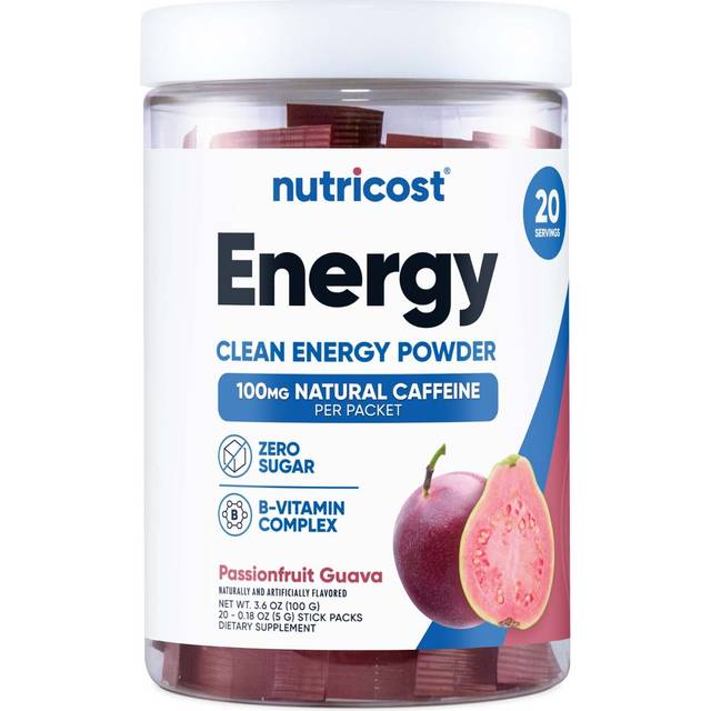 Nutricost  Energy  Clean Energy Powder  Passionfruit Guava  20 Stick Packs  0.18 oz (5 g) Each