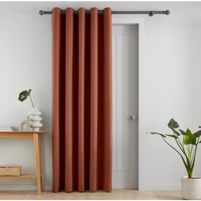 Catherine Lansfield Wilson Velvet Thermal Ready Made Eyelet Door Curtain Terracotta - Orange