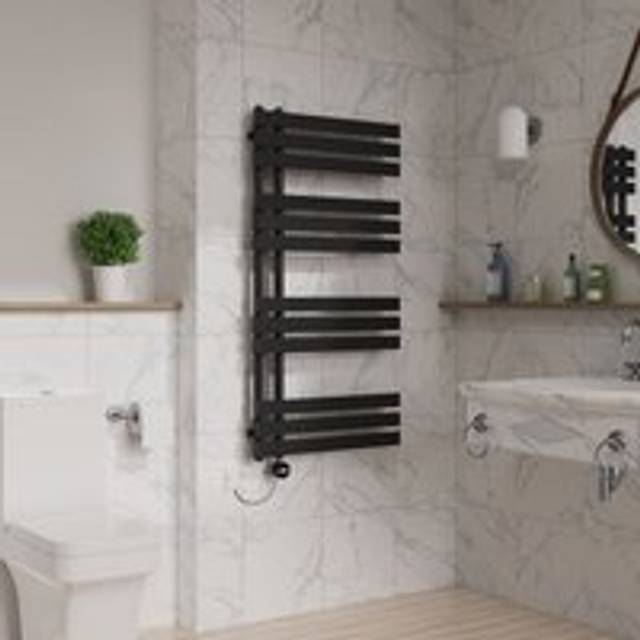 Touch Screen Electric D Tube Towel Rail 1200x600mm Black