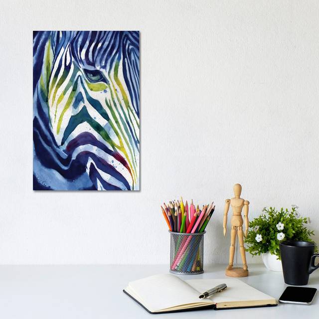 Zebra Colors by Rachel Parker - No Frame Gallery-Wrapped Canvas Giclée on Canvas - Black;White;Azure Blue;Royal Blue;Smalt (30.48cm H x 20.32cm W)