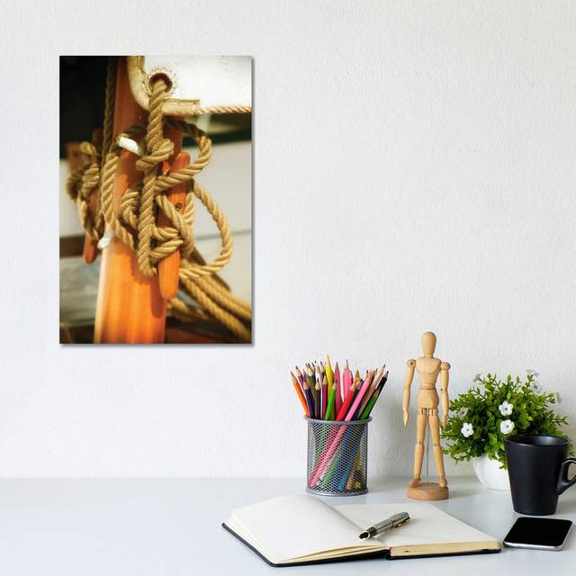 Sailboat Cleat by Savanah Plank - No Frame Gallery-Wrapped Canvas Giclée on Canvas - Black;White;Orange;Corn;Swamp Green (30.48cm H x 20.32cm W)