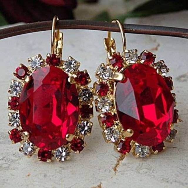 SHEIN Elegant 14K Gold Plated Red Zirconia Dangle Earrings Flower Design Dangle Earrings Bohemian Sexy Style Copper Silver Plated Jewelry Holiday Tourism So