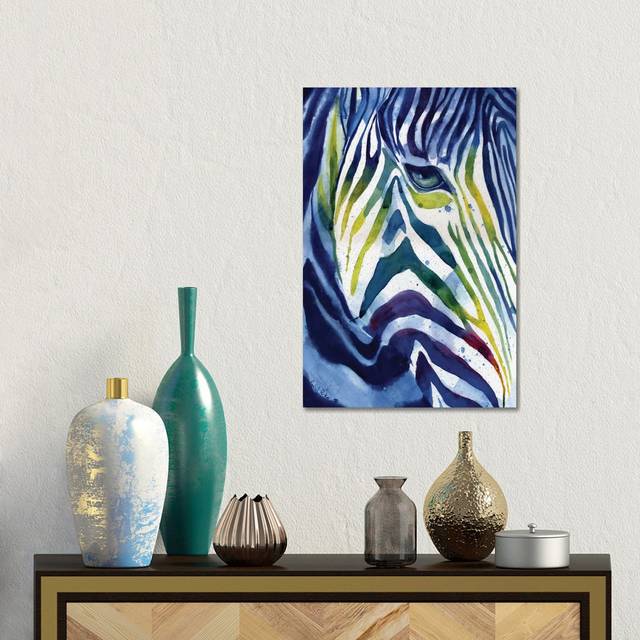 Zebra Colors by Rachel Parker - No Frame Gallery-Wrapped Canvas Giclée on Canvas - Black;White;Azure Blue;Royal Blue;Smalt (45.72cm H x 30.48cm W)