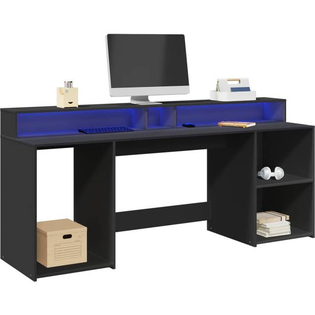vidaXL Desk with LED Lights Black 200x55x91 cm Engineered Wood