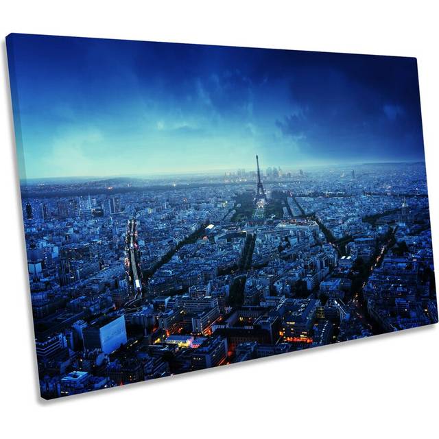 Paris Skyline City Blue Sunset CANVAS WALL ART Picture Print (30.5cm H x 45.7cm W x 2cm D)