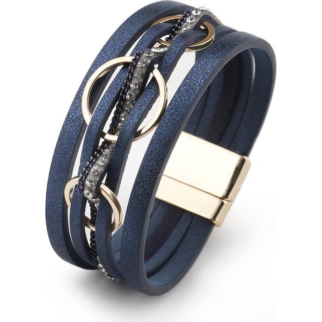 SHEIN 1pc Fashionable Pu Leather Hollow Out Circle Charm Magnetic Clasp Bracelet, Suitable For Daily Wear Of Women