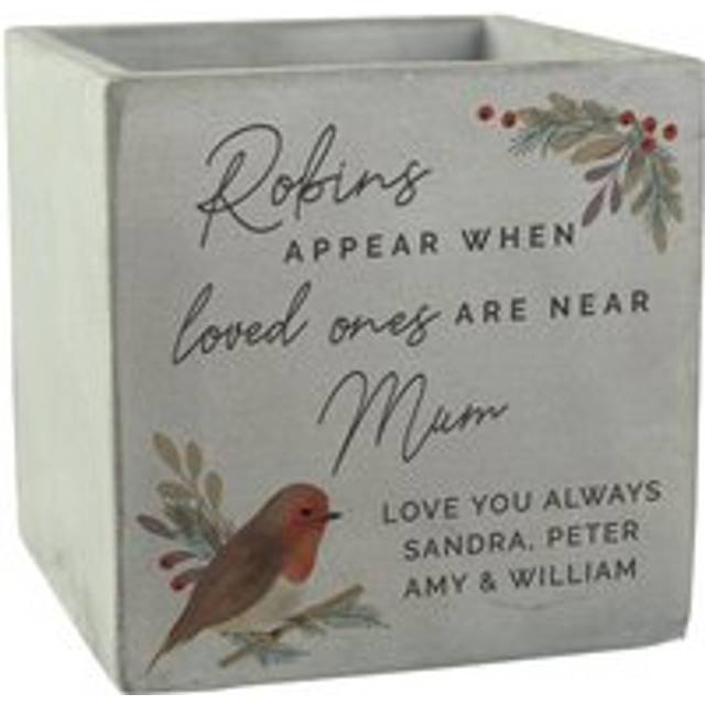 Personalised Memento Personalised Robin Memorial Concrete Plant Pot - Grey - 1 x 1 x 1cm