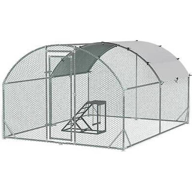 Galvanised steel chicken run with chicken activity shelf, cover, 2.8 x 3.8 x 2m