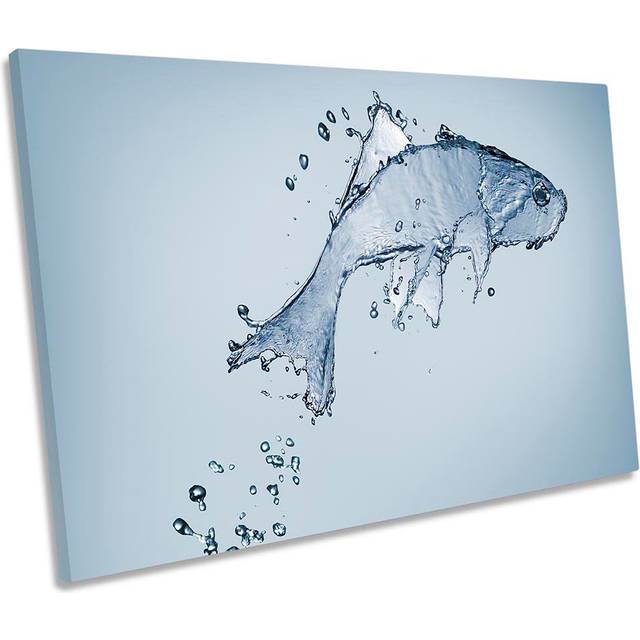 Water Fish Bathroom Jump Picture CANVAS WALL ART Print Blue (30.5cm H x 45.7cm W)