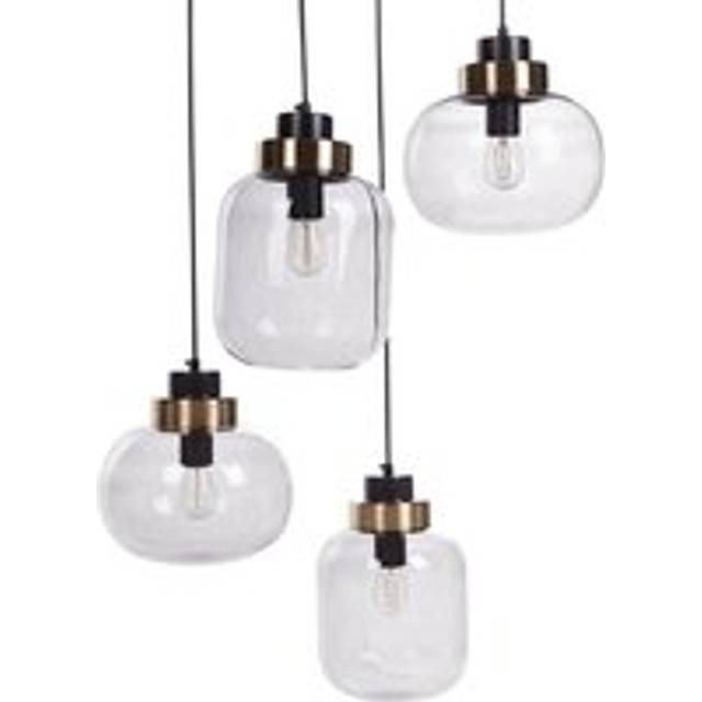 Beliani - Hanging Pendant Contemporary Lamp Round Shades Glass 4 Light Metal Transparent Grey Zayande