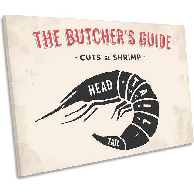 The Butcher''s Cuts Guide Shrimp Picture CANVAS WALL ART Print Beige (30.5cm H x 45.7cm W)