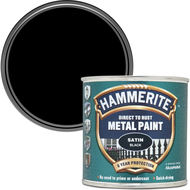 Hammerite Direct To Rust Metal Paint - Satin Black - 250ml - 5084904
