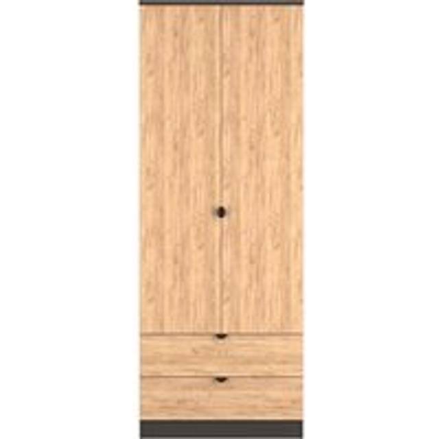 Crowndale Bora 2 Door 2 Drawer Gold Oak and Graphite Tall Double Wardrobe - Grey