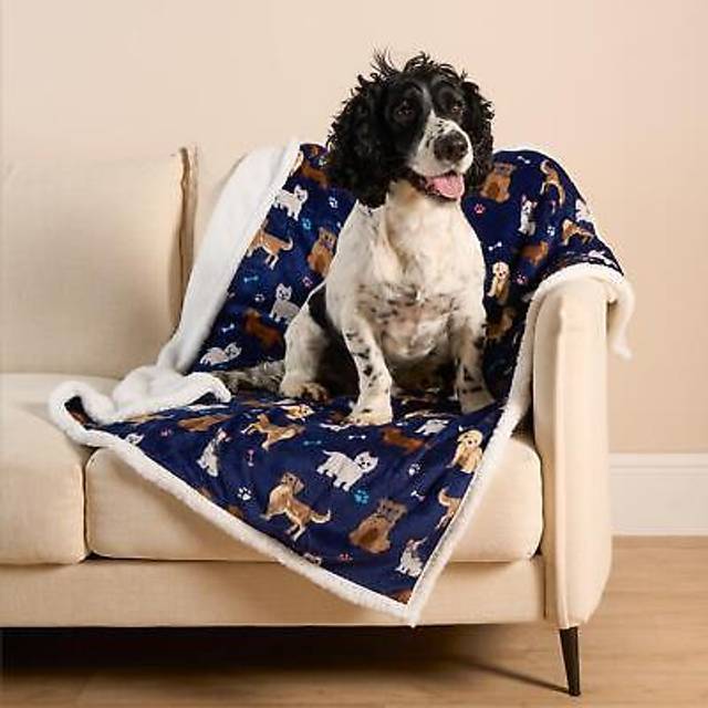 Pet Blanket Throw Sherpa Fleece Dog Cat Puppy Over Bed Chair Sofa Supersoft Warm - Dark Navy - One Size