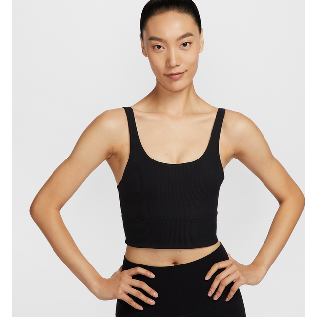 Nike Zenvy Wide Ribbed Women's Light-Support Non-Padded Longline Sports Bra Black/ Black/ Pcg3C XL (XL)