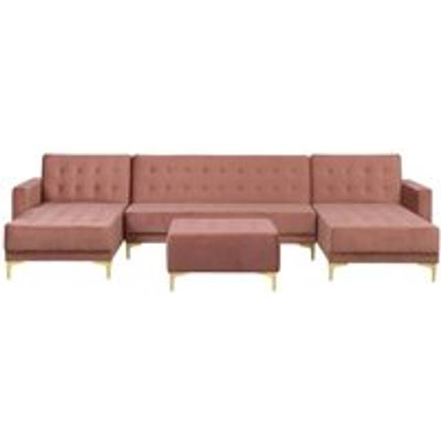 5 Seater U-Shaped Modular Velvet Sofa with Ottoman Pink ABERDEEN