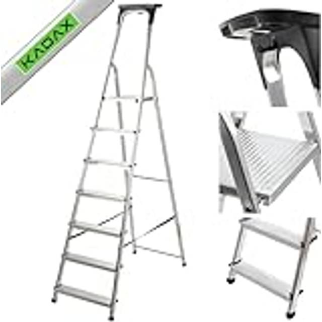 KADAX Aluminiumstege, vikbar ståstege med 6 stegs multifunktionsstege upp till 150 kg, stegstege med hylla, aluminiumsäkerhetsstege