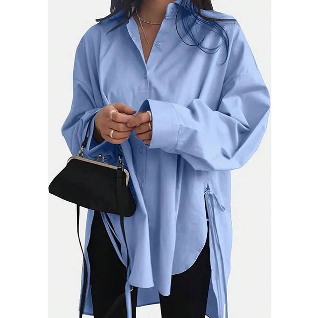 INAWLY Women&#39;s Solid Color Drop Shoulder Long Sleeve Shirt With Tie Hem,Long Sleeve Tops