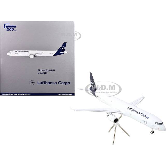 Airbus A321P2F Commercial Aircraft &#34;Lufthansa Cargo&#34; (D-AEUC) White with Blue Tail &#34;Gemini 200&#34; Series 1/200 Diecast Model Airplane by GeminiJets