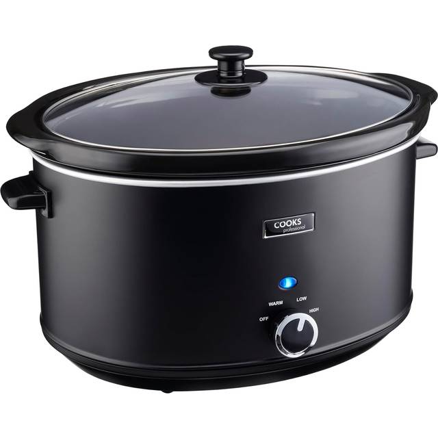 Cooks Professional 8L Black Stainless Steel Slow Cooker with Removable Ceramic Pot Bowl