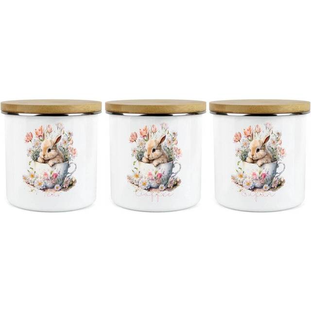 Purely Home Teacup Bunny Tea, Coffee & Sugar Kitchen Canister Set, Multi