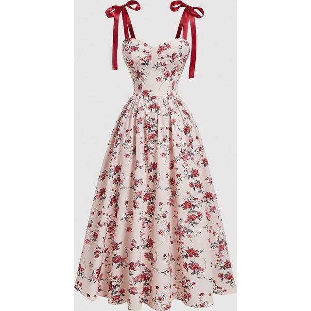SHEIN Romantic Floral Printed Shoulder Strap Tie Waist Women&#39;s Summer Dress,Summer Women Dresses,Bridgerton Style Dress,Floral Dress