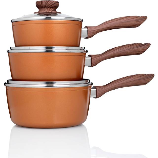 JML Copper Stone Pan 3 Piece Pan Set with Lids  - Brown