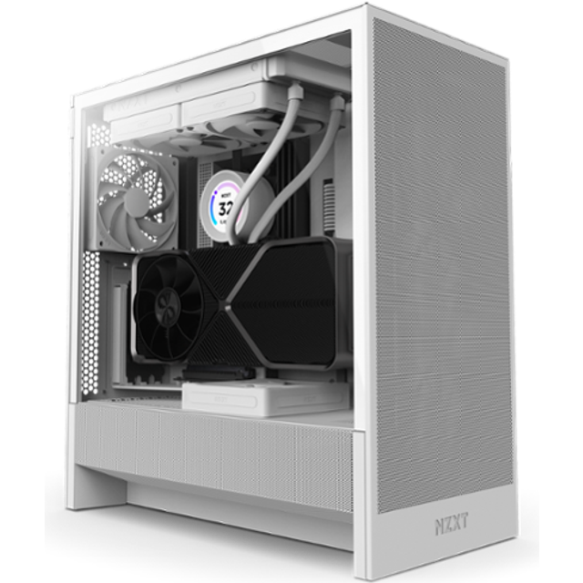 NZXT H5 Flow - Kompakt ATX mid-tower datorspelschassi - Högt luftflöde - 2 x 120 mm fläktar ingår - 360 mm främre och 240 mm övre radiatorstöd - Kabelhanteringssystem - Härdat glas - Vit