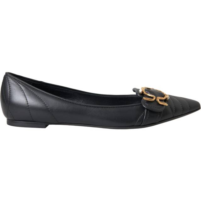 Black Devotion Leather Pointy Flats Shoes - EU37/US6.5
