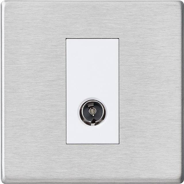 Hamilton Hartland G2 1 Gang Screwless Isolated TV 1 In/1 Out Socket - Satin Steel with White Insert  - 7G24TVIW