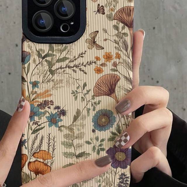 SHEIN 1pc Retro Floral & Striped Pattern Soft TPU Protective Phone Case Compatible With Apple And 16/16PLUS/16PRO/16PROMAX