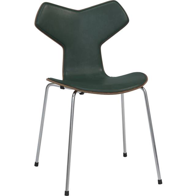 Fritz Hansen Grand Prix 3130 framsidesklädd stol valnöt Pure Forest green-chrome