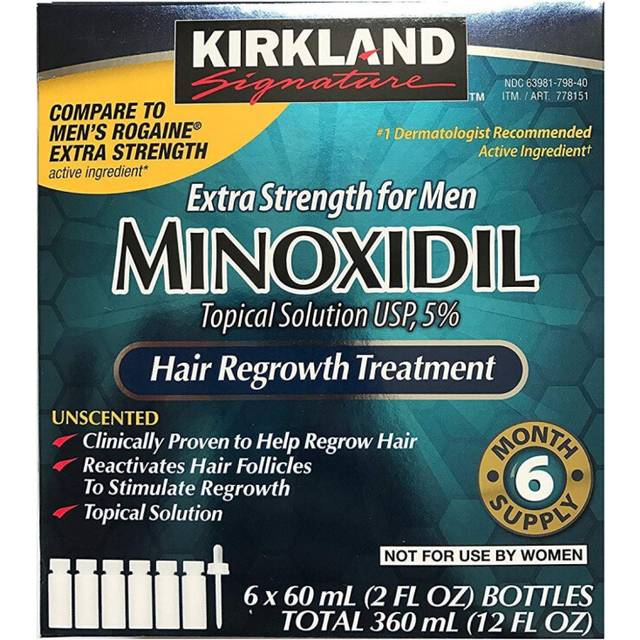 Kirkland Signature Pack Of 6 Minoxidil 5% Extra Strength Hair Regrowth Treatment 60ml | Topical Solution | Regrow Hair | Clinically Proven