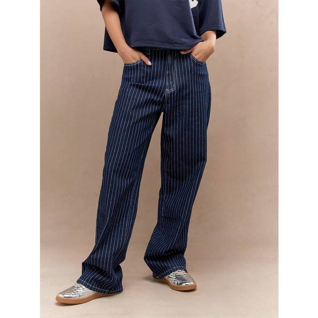 MISSGUIDED Pinstripe Straight Fit Jeans