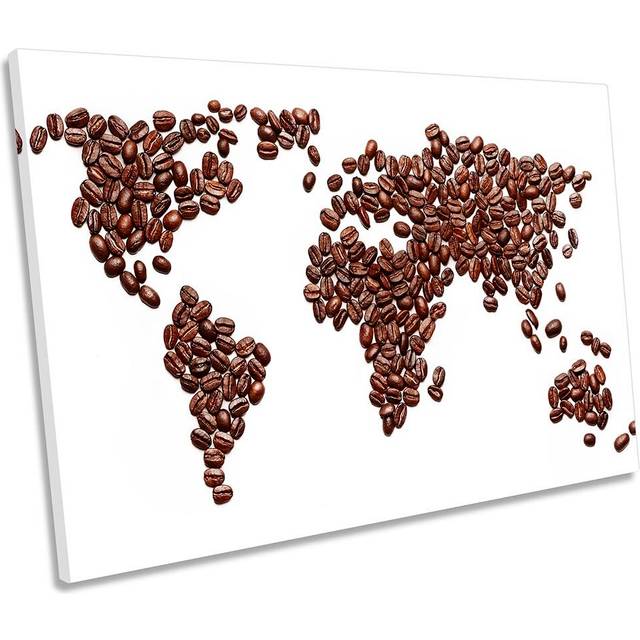 World Map Coffee Beans Picture CANVAS WALL ART Print - Brown (50.8cm H x 76.2cm W)