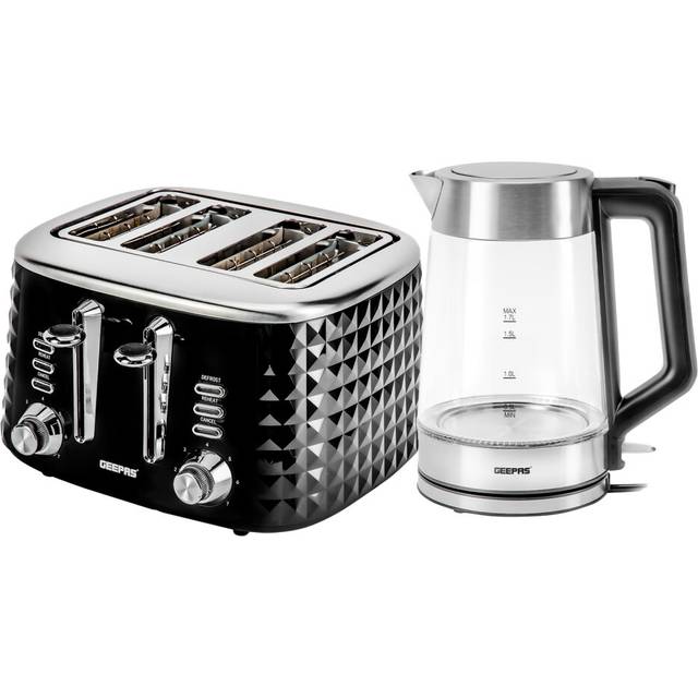 4 Slice Bread Toaster & 1.7L Illuminating Electric Glass Kettle Set