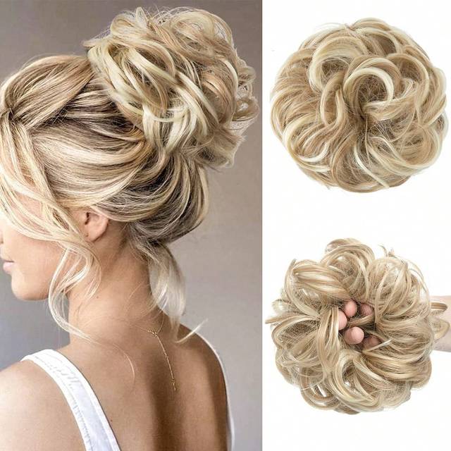 SHEIN 1pc High Bun Messy Bun For Women And Girls, Synthetic 6-Inch Wavy Curly Ponytail Braid For Extended Women And Girls