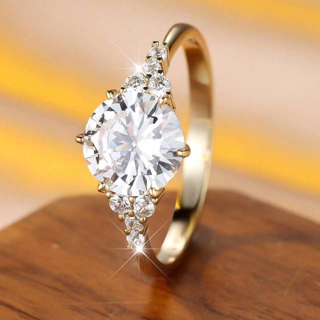 SHEIN 1pc Luxury Pure Silver Round 6-Claw Setting CZ Diamond Engagement/Wedding Ring For Women, Bridal Proposal Anniversary Gift
