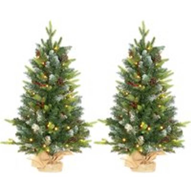 HOMCOM 2 Pieces 3' Prelit Artificial Tabletop Christmas Trees, LED Display
