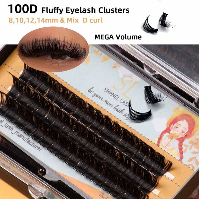 SHEIN Synthetic Faux Mink 48 Clusters Lashes 100D Eyelashes Soft Thick Ulta Dark Individual Lashes Clustered, 100P Fluffy Mega Volume D Curl Eyelash Extensi
