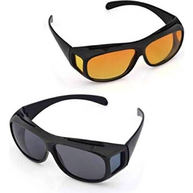 Boolavard 2 PACK HD Night Day Vision Driving Wrap Around Anti Glare Sunglasses with Polarized Lens for Man and Women