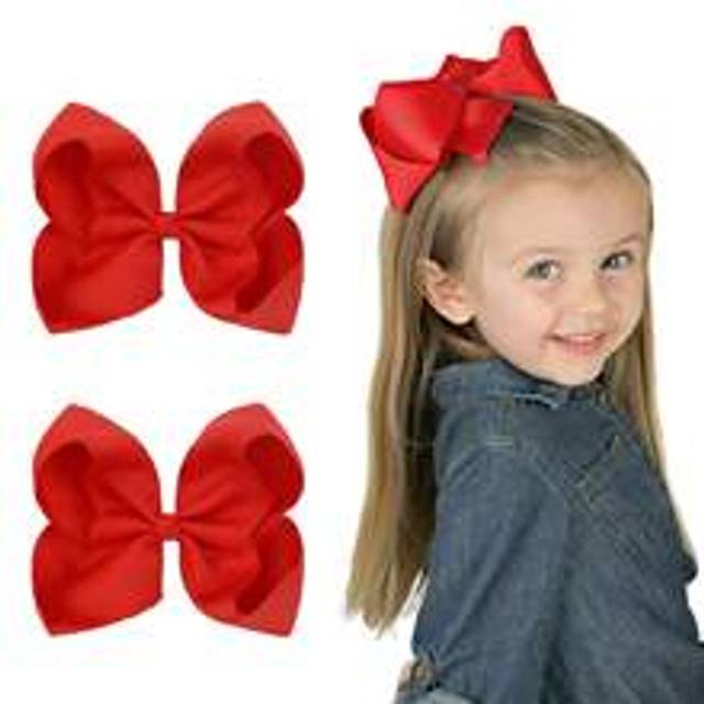 SHEIN 2Pcs 6 Inches Hair Bows For Girls Alligator Clips Grosgrain Ribbon Solid Color Hair Accessories For Little Teen Toddler Girls Kids