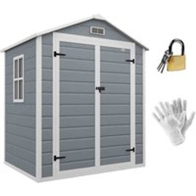 Outsunny Garden Shed 6'x4.5' Plastic Tool Storage House w/ Lockable Double Doors | TJ Hughes Grey