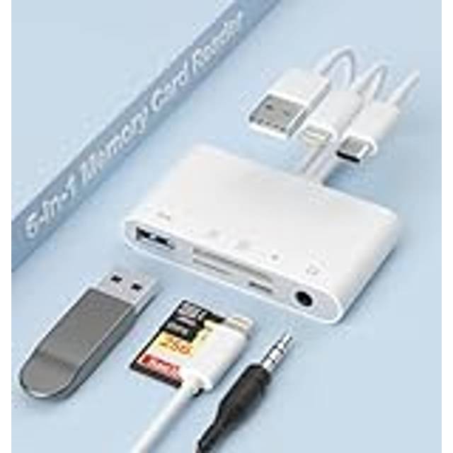 NÖRDIC USB-A, USB-C, Lightning Kortläsare 2 Slot SD, MicroSD 1xUSB-A, 1xAUX, 1xLightning-laddning UHS-I