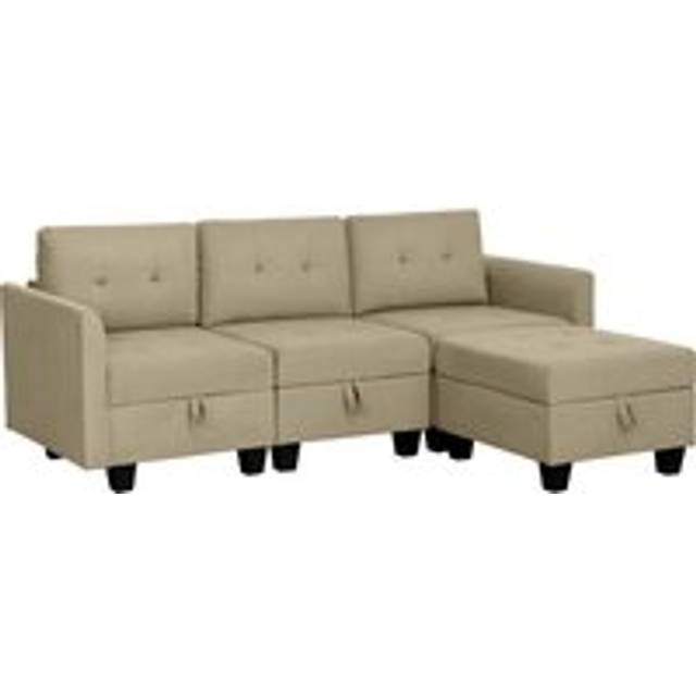 Homcom Convertible Modular Sectional Sofa With Storage, 3 Seater Sofa Set, L Shaped Sofa Couch With Ottoman, Wood Frame For Living Room, Light Brown