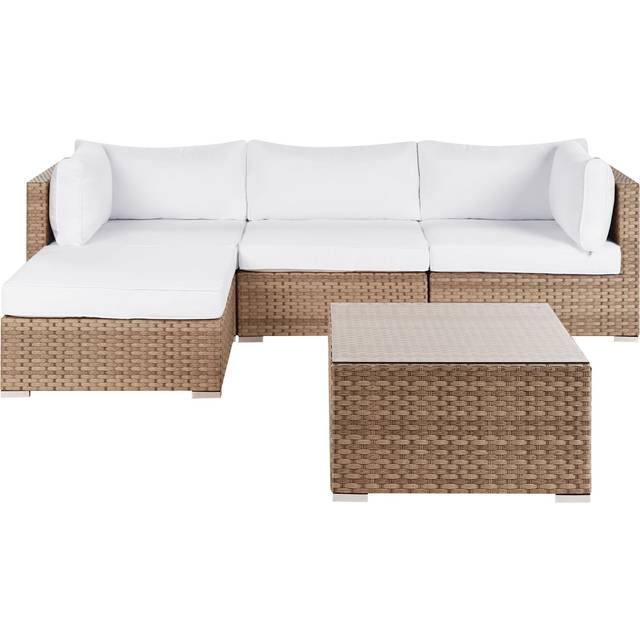 Beliani Garden Corner Sofa With Table 4 Seater Sano Right Hand Modular Pe Rattan Natural, Green