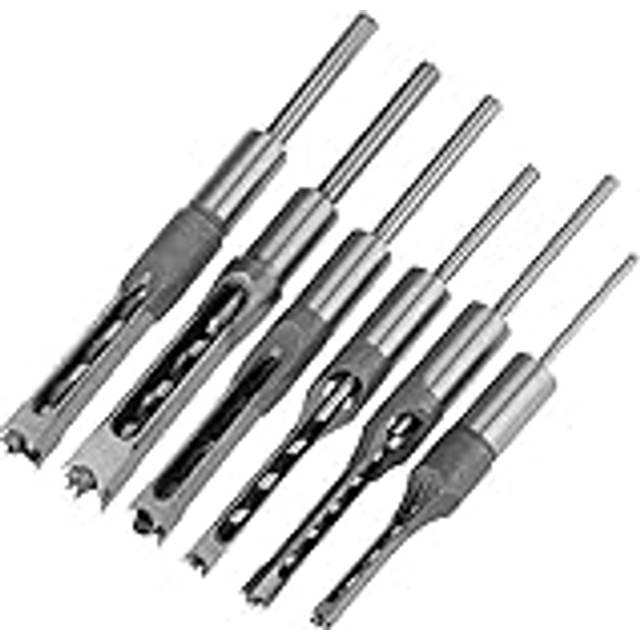 6Pcs Square-Hole Saw Auger Mortise Drill Bit Set Mortising Chisel Woodworking Tool Diy Woodworking Tools Spiral Drills Kits (1/4 Inch, 5/16 Inch, 3/8