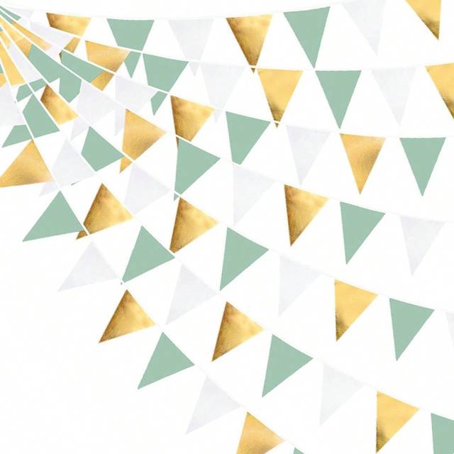 SHEIN 15pcs Gold, White, Green Triangle Pennant Banners For Birthday, Wedding, Proposal, Bachelor Party, Retirement, Valentine&#39;s Day, New Year, Christmas, R